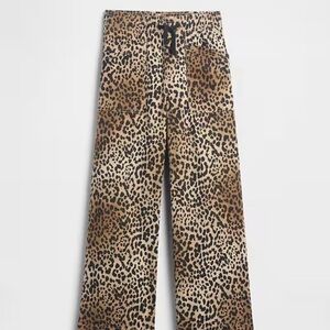 GAP Leopard Mid Rise Pull-On Wide-Leg Jeans